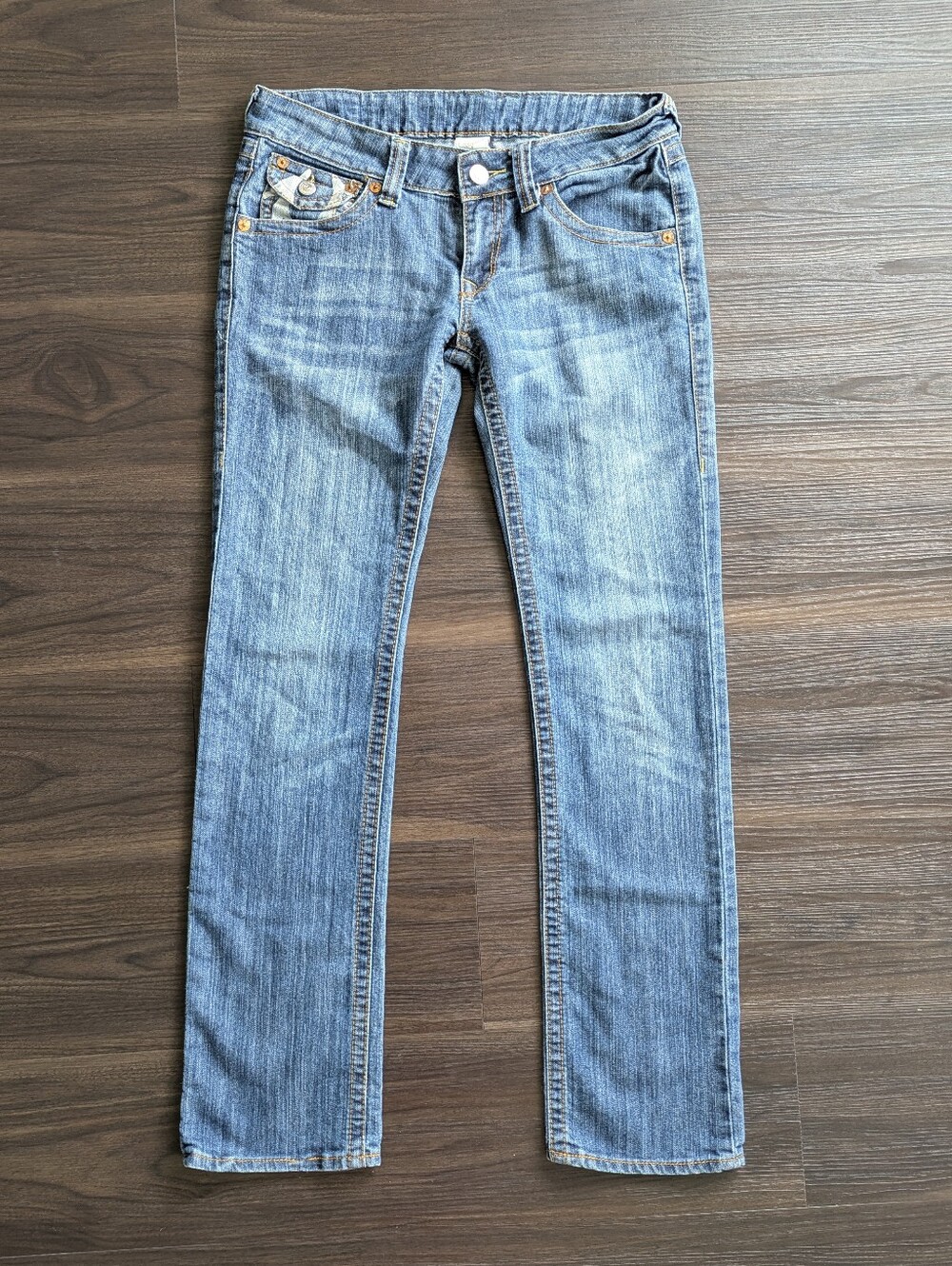 True Religion Low Rise Slim Bootcut Jeans 30 Horseshoe Print Y2K Style Mcbling